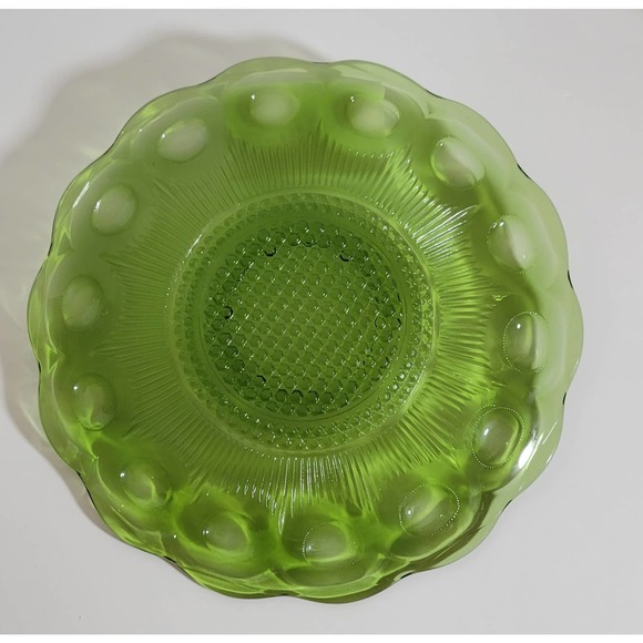Vintage Glass Plate Bartlett Collins Manhattan St Genevieve Green Thumbprint 11" - Picture 4 of 9